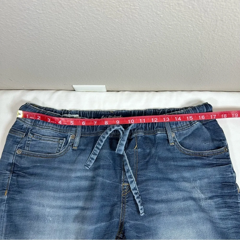 Driftwood Connie‎ Medium Wash Distress Elastic Waist Drawstring Jean Shorts 32